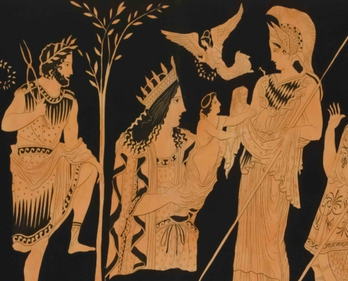 Représentation d'un mythe de la Grèce antique sur une céramique